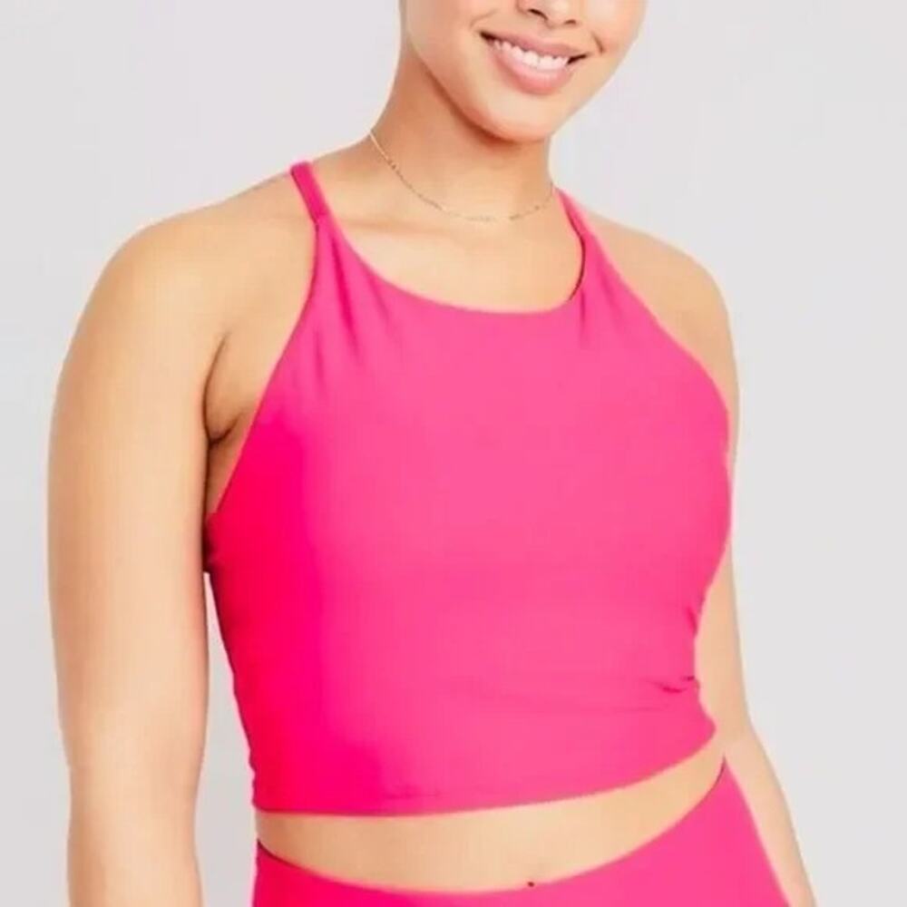Old Navy Powersoft Light Support Pink Race Back Active Tank Top Size Medium